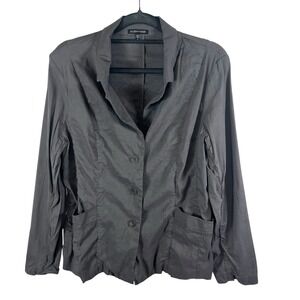 Eileen Fisher Gray Linen Blend Button Front Blazer Jacket Italian Fabric 16